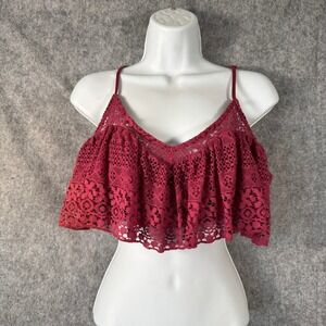 Intimately Free People Lace Bralette Lined Crop Top Size M Wine Fairy Festival